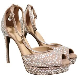Thalia Sodi Women Chacey Strappy Platform Embellished Sandal Size US 8.5M Nude
